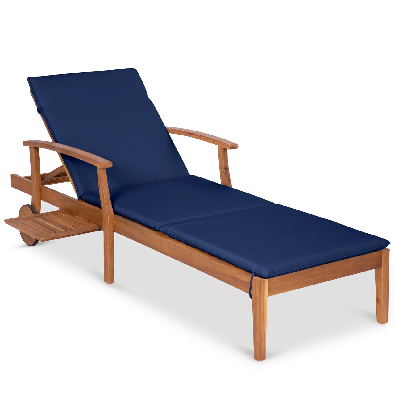 Best Choice Products 79x26in Acacia Wood Outdoor Chaise Lounge Chair w/ Adjustable Backrest, Table, Wheels